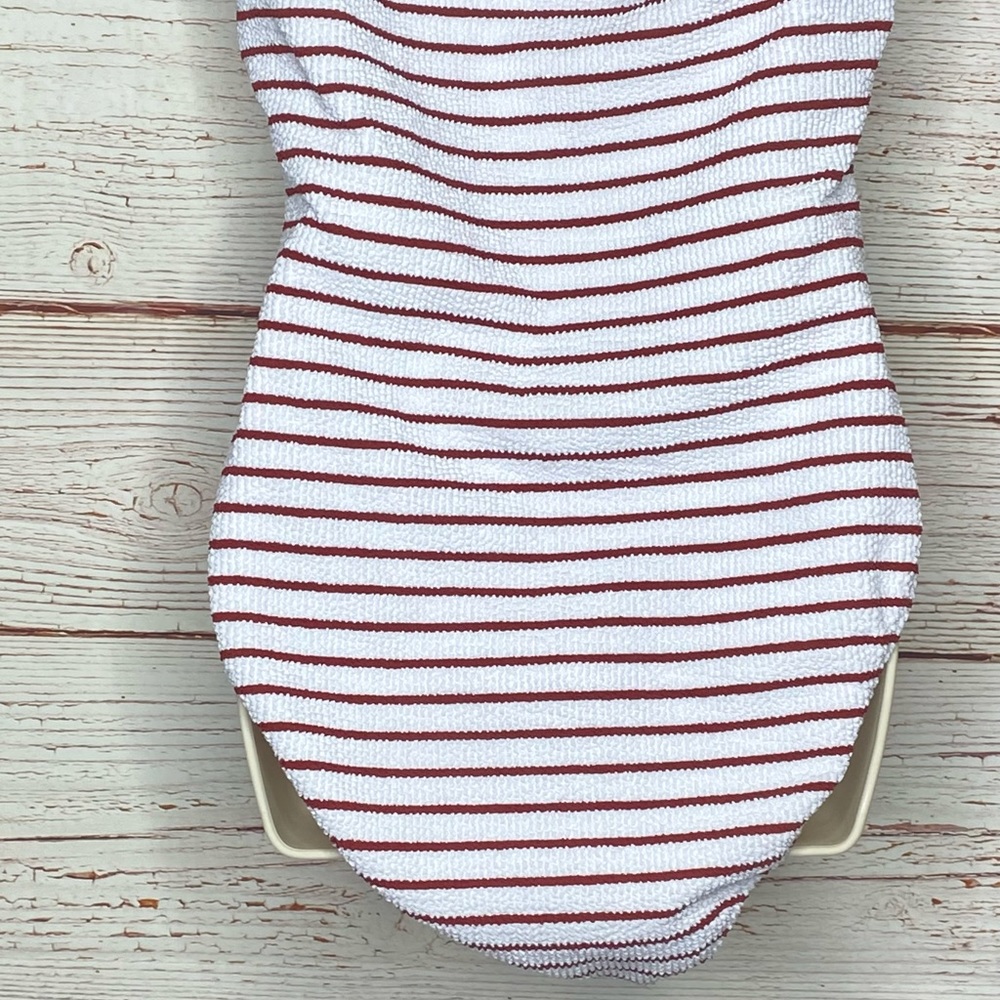New J Crew Scrunchie Ring Bandeau One Piece Swimsuit in Red White Stripe… - Picture 4 of 13